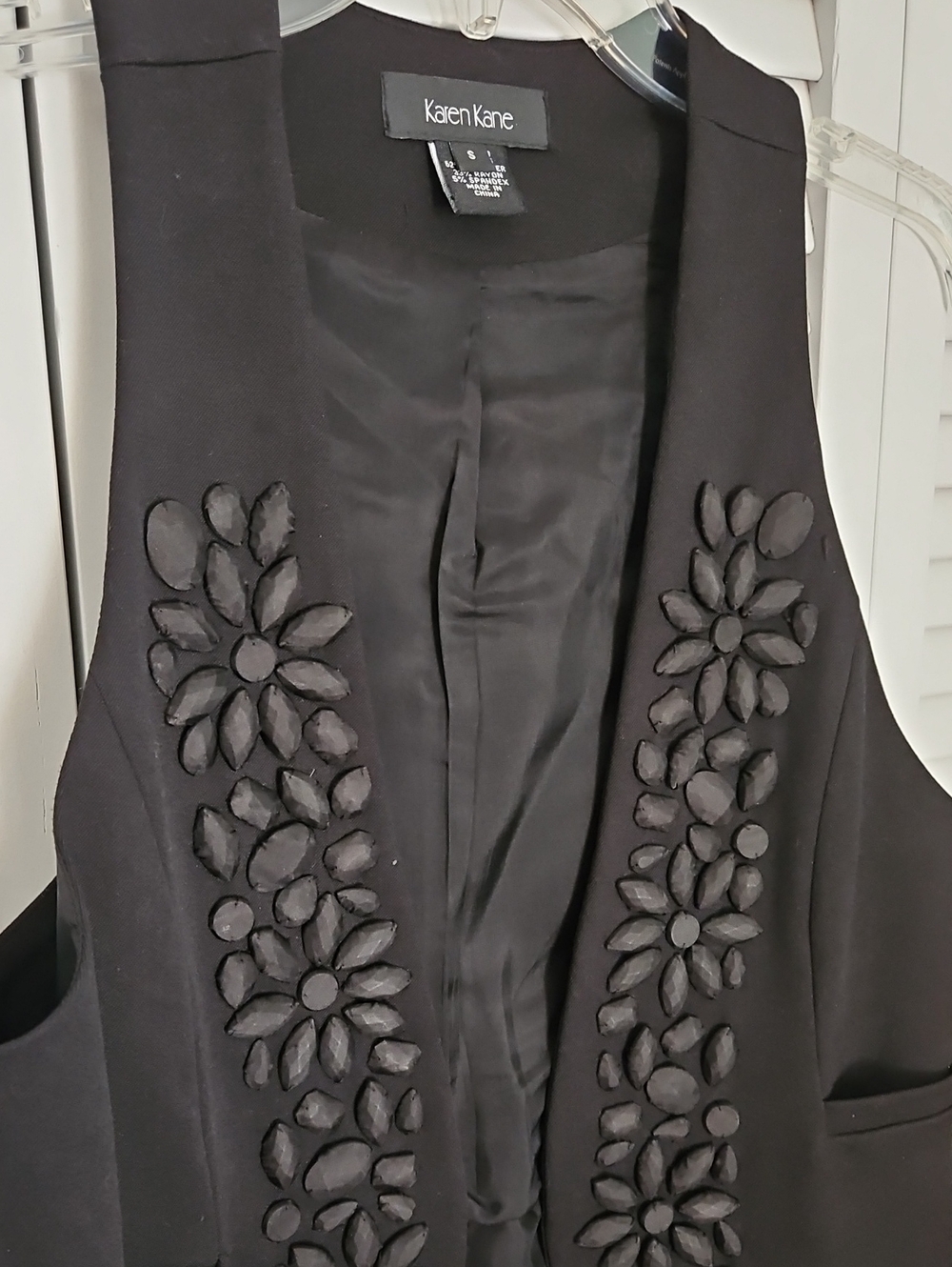Karen Kane Black Beaded Floral Embellished Vest Size S